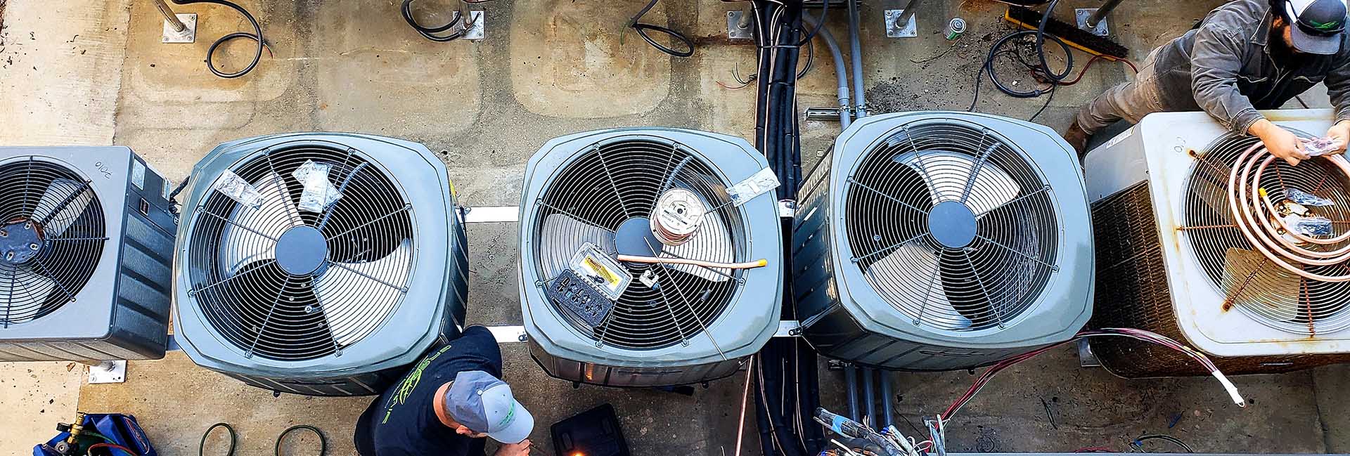 Row of outdoor AC condenser units